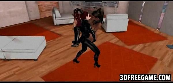  A hot 3D interracial threesome in tight leather